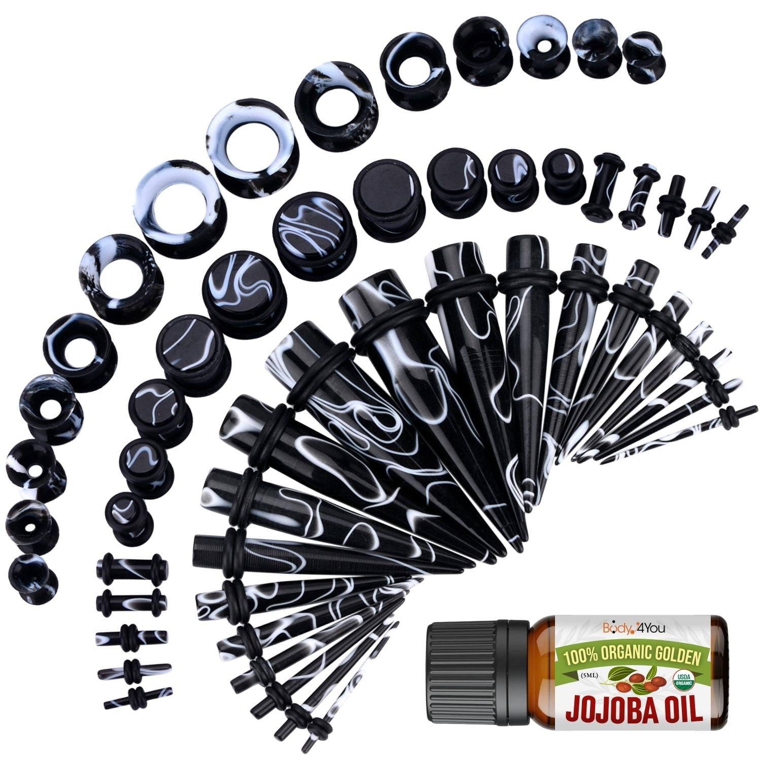 48PC Ear Stretching Kit (14G-00G) + Jojoba Oil