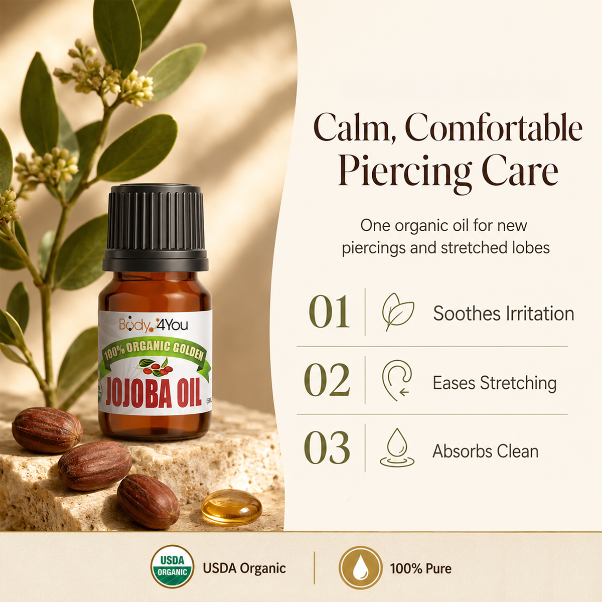 BodyJ4You Organic Jojoba Oil piercing aftercare benefits