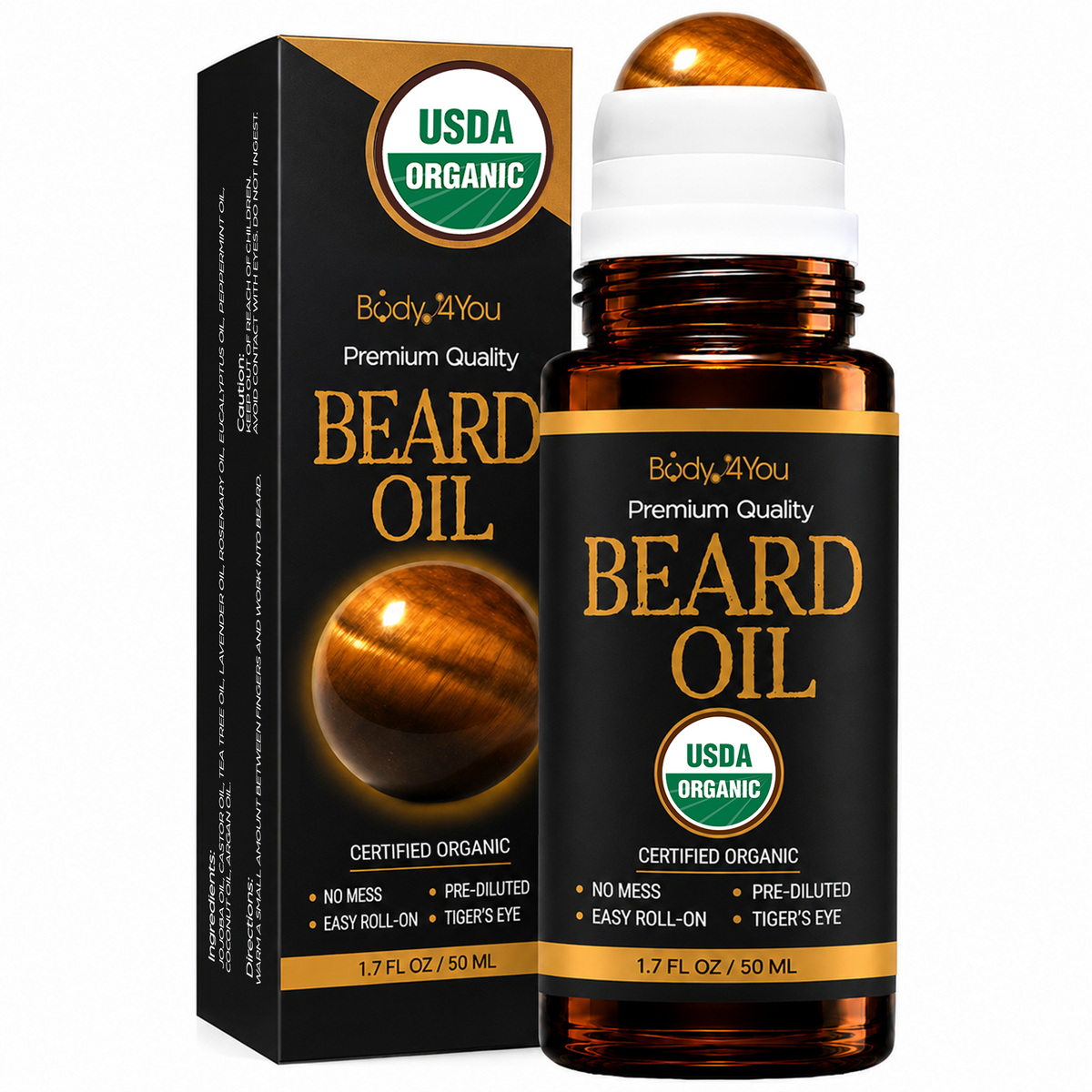 BodyJ4You Organic Beard Oil 1.7 Fl Oz Roll-On