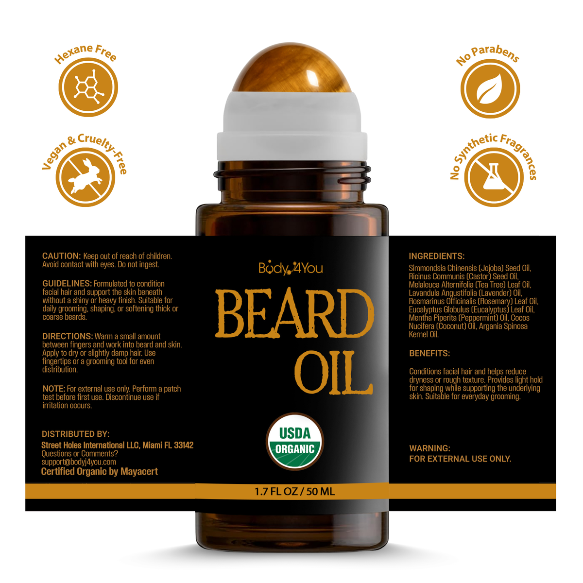 BodyJ4You Organic Beard Oil 1.7 Fl Oz Roll-On product image 7