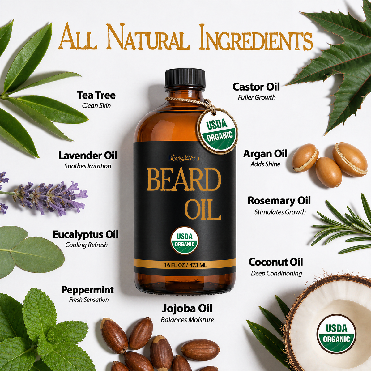 BodyJ4You Organic Beard Oil 16 Fl Oz product image 2