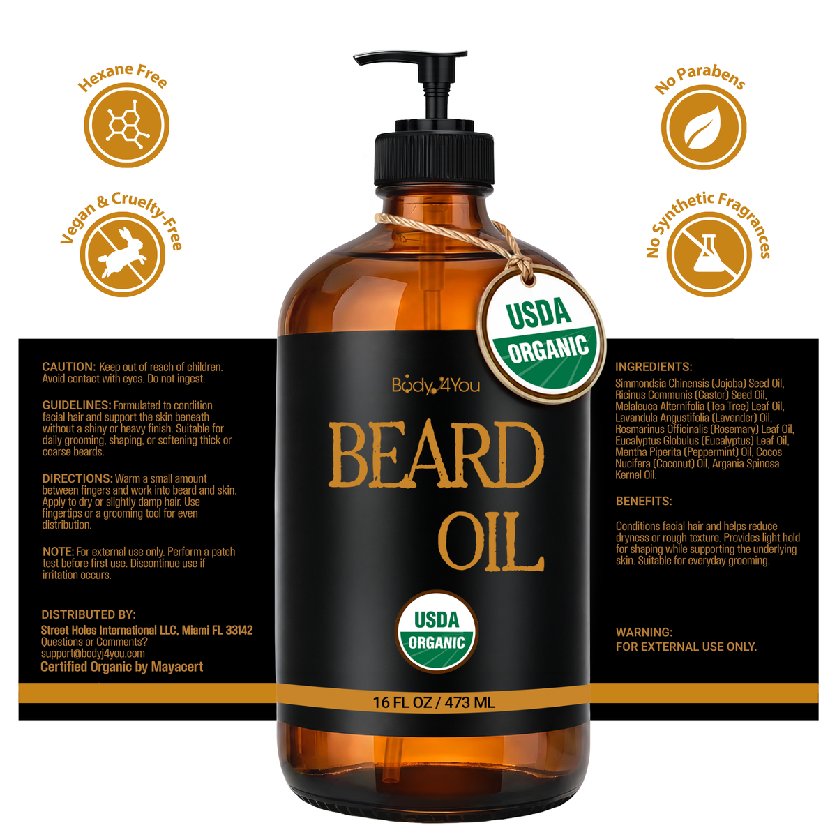 BodyJ4You Organic Beard Oil 16 Fl Oz product image 7