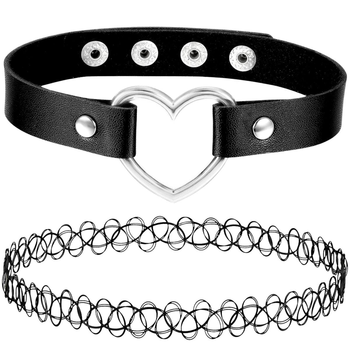 BodyJ4You 2PC Tattoo Choker Leather Necklace Set Black Heart