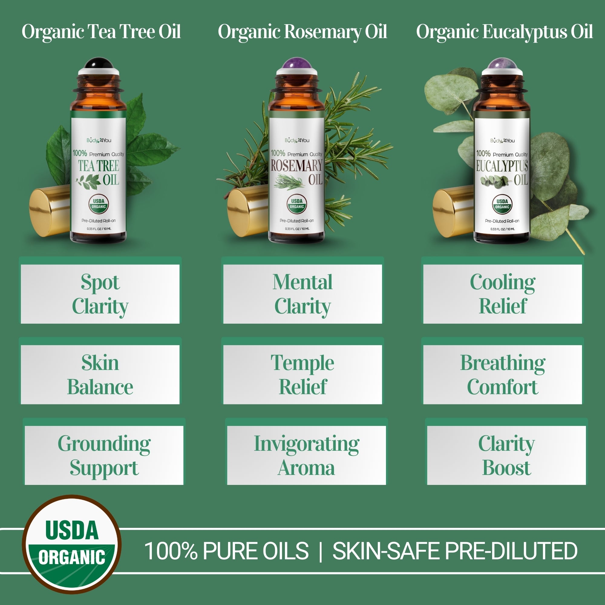 3PC Essential Oils Gift Set - Pure 100% USDA Organic