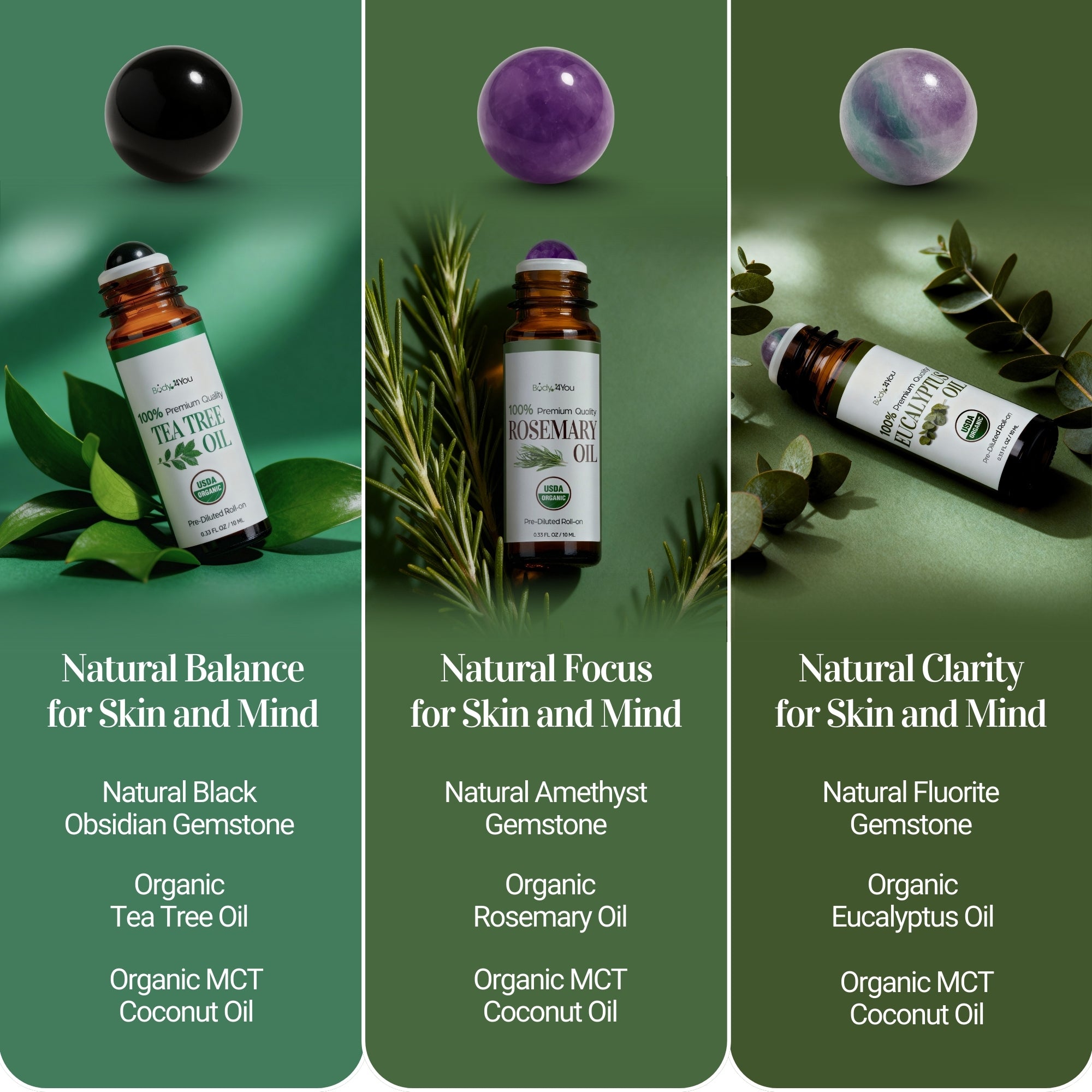 3PC Essential Oils Gift Set - Pure 100% USDA Organic