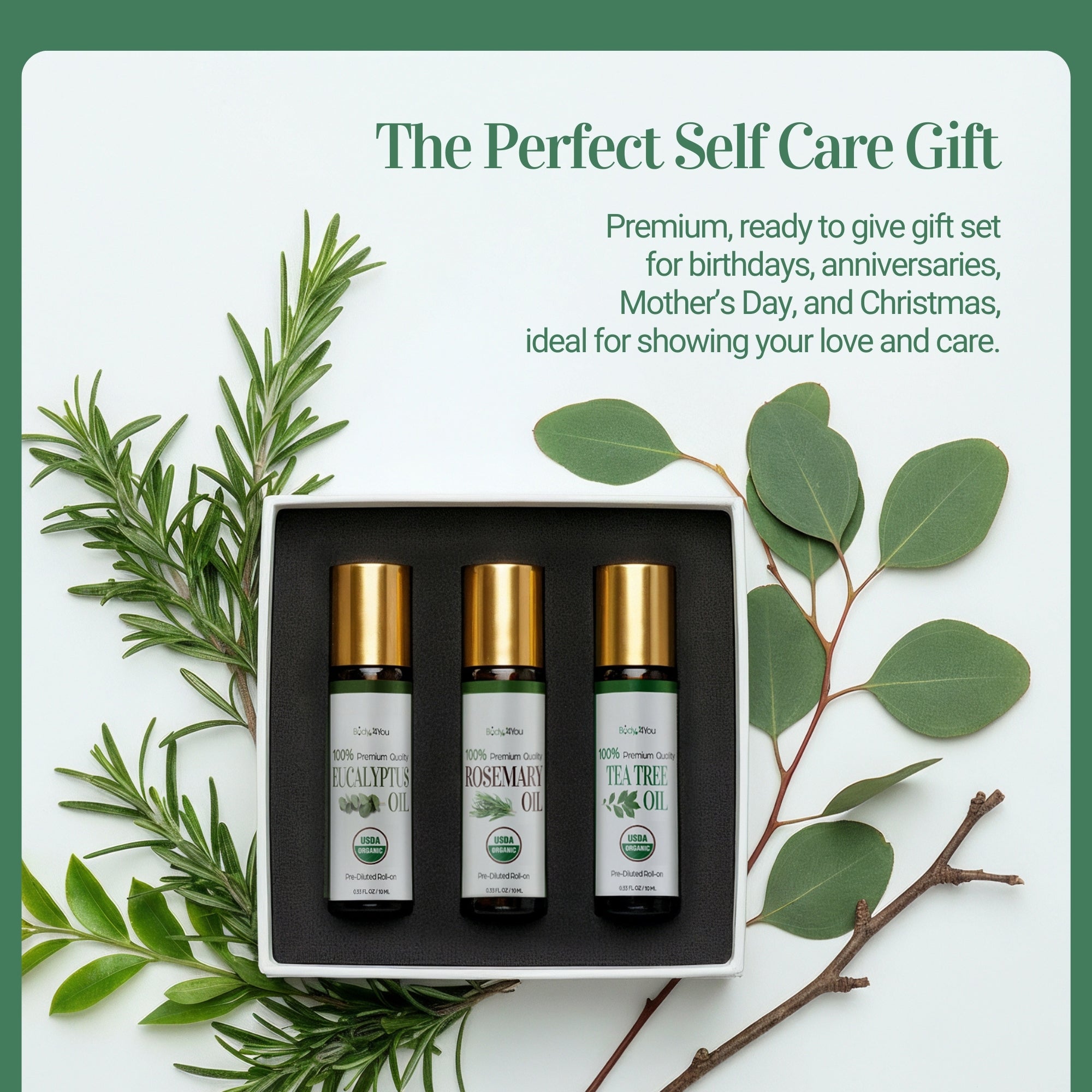 3PC Essential Oils Gift Set - Pure 100% USDA Organic