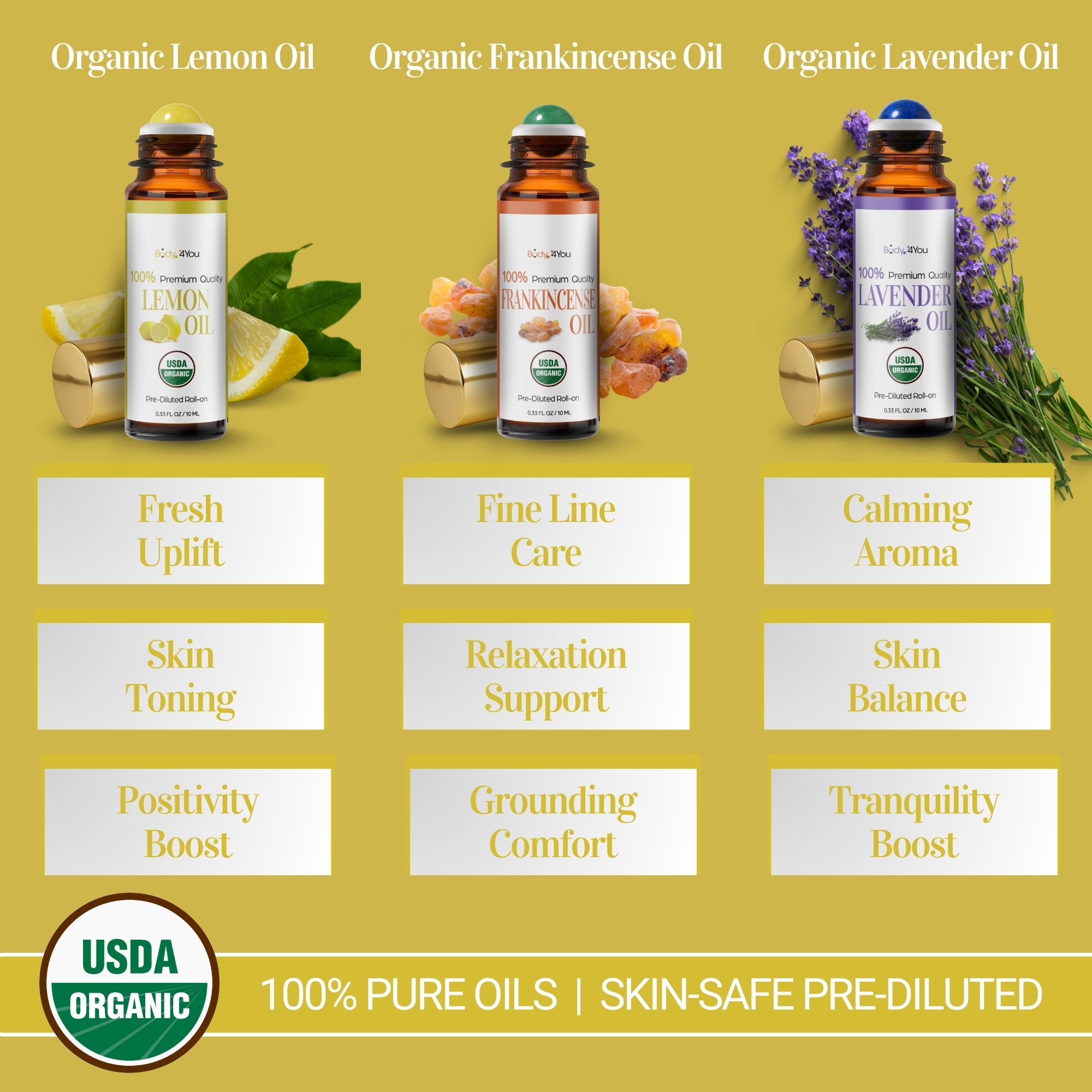 3PC Essential Oils Gift Set - Pure 100% USDA Organic