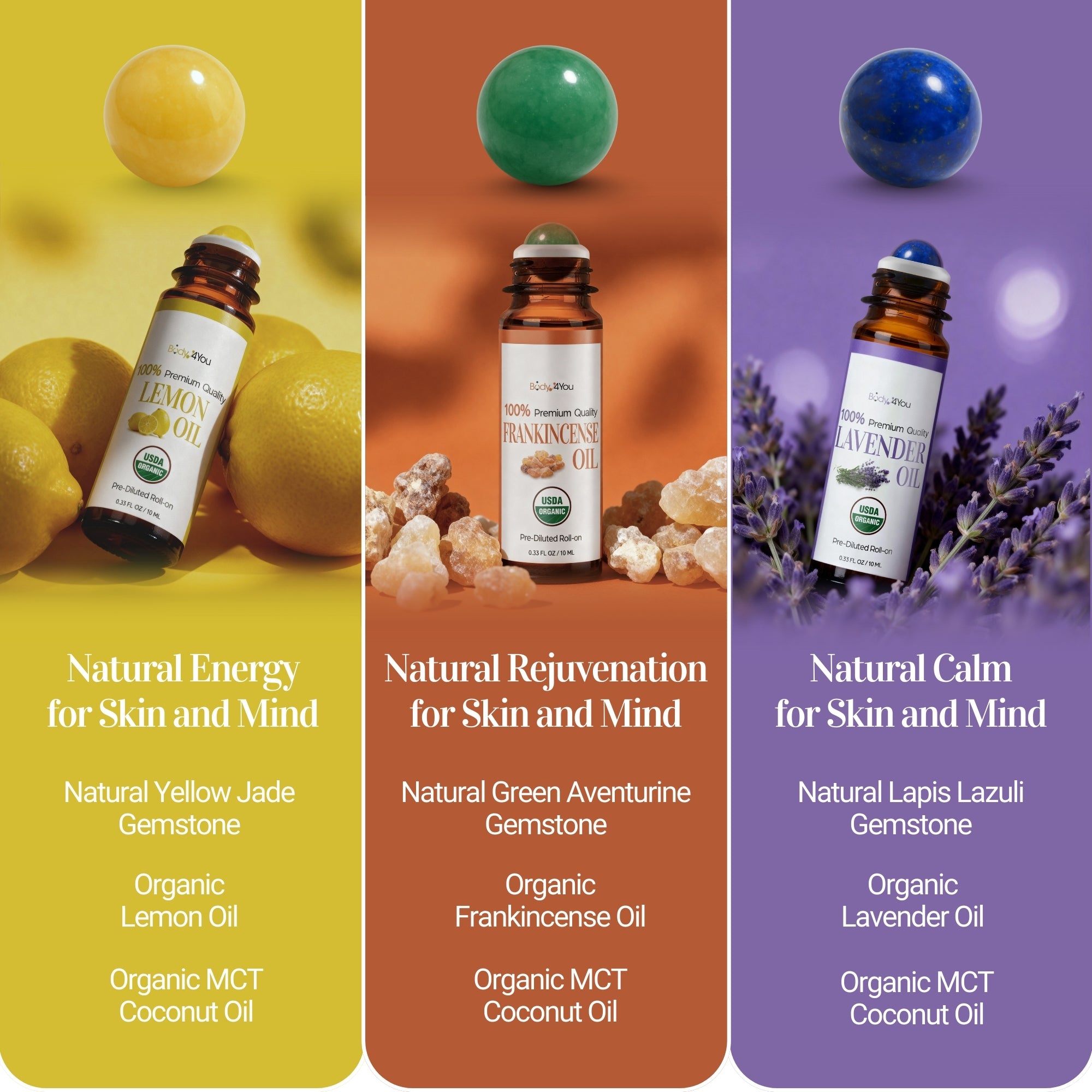 3PC Essential Oils Gift Set - Pure 100% USDA Organic