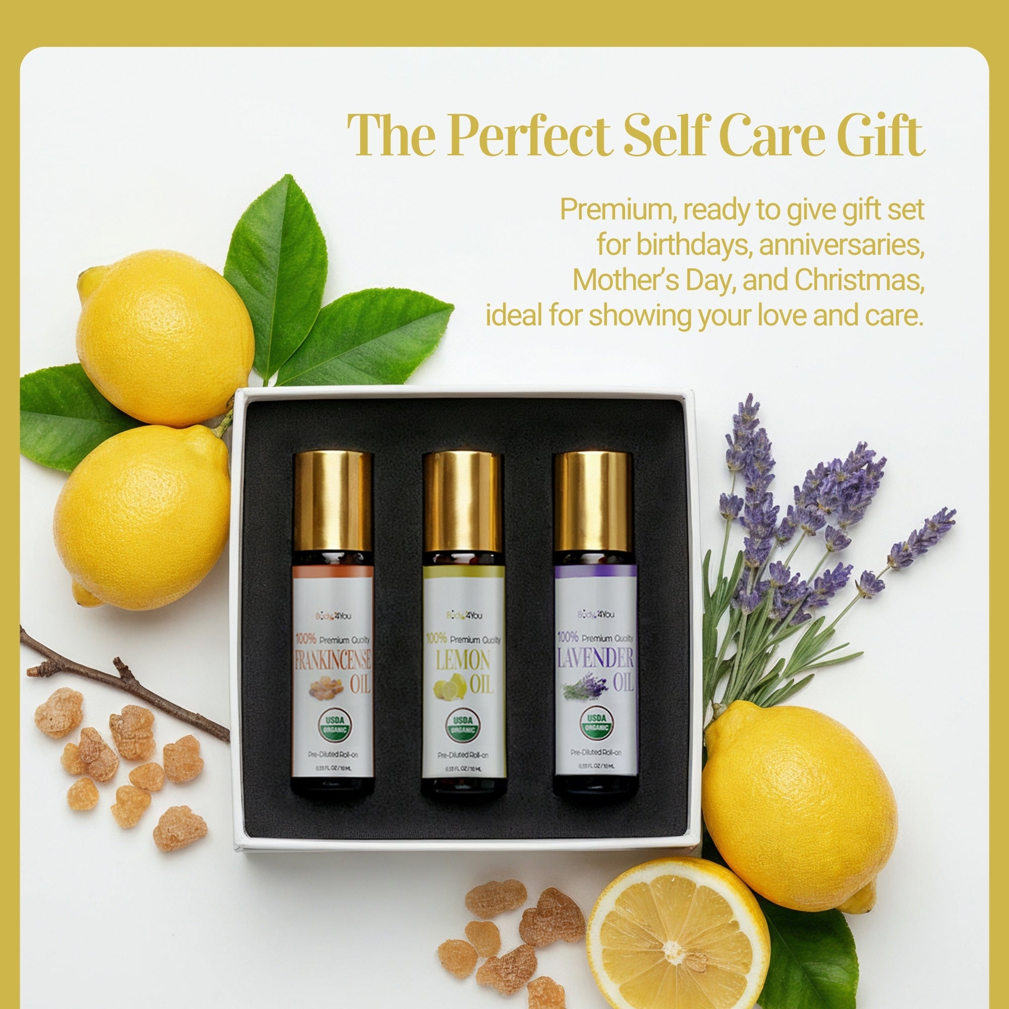 3PC Essential Oils Gift Set - Pure 100% USDA Organic
