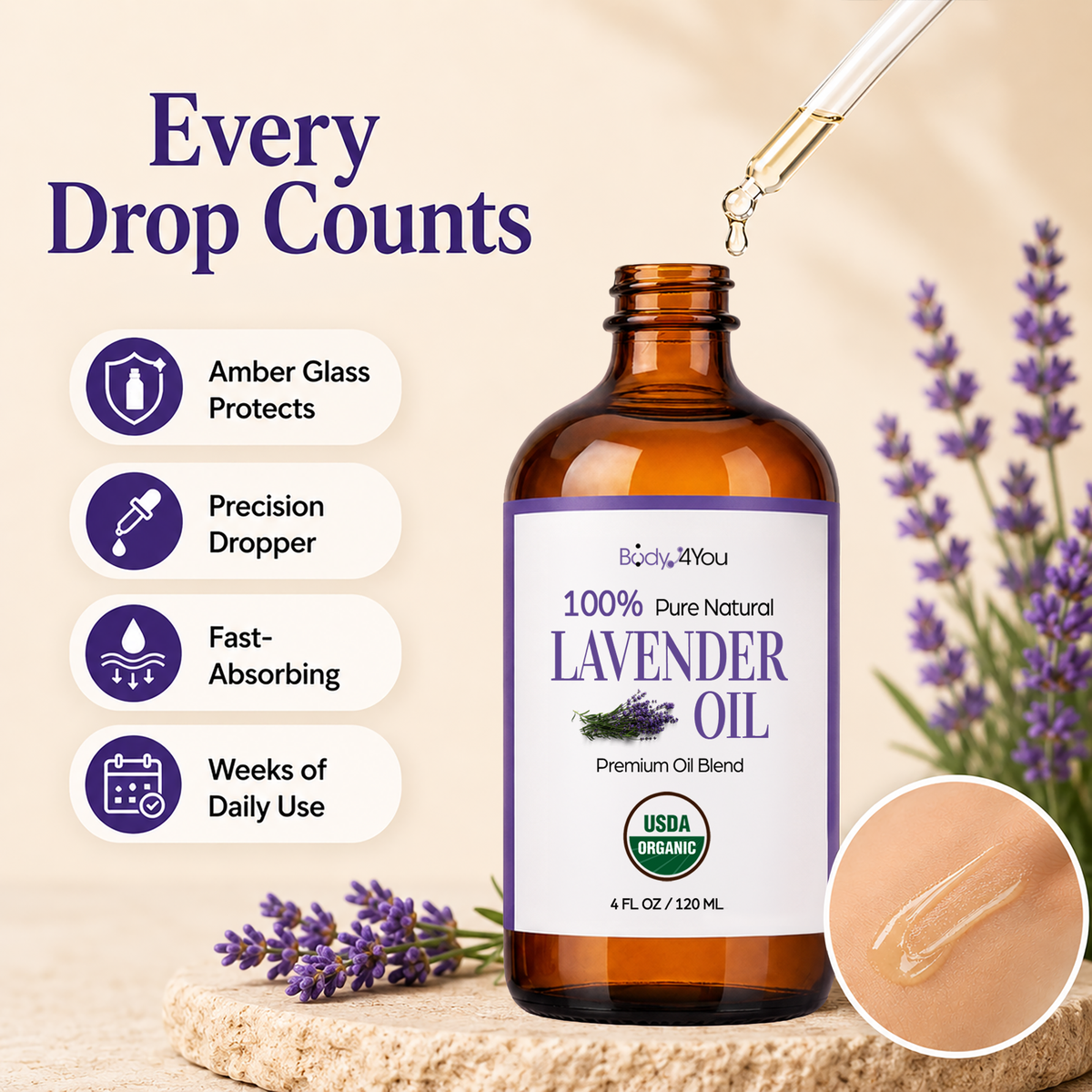 BodyJ4You Lavender Oil Pre-Diluted with MCT 4 Fl Oz product image 4