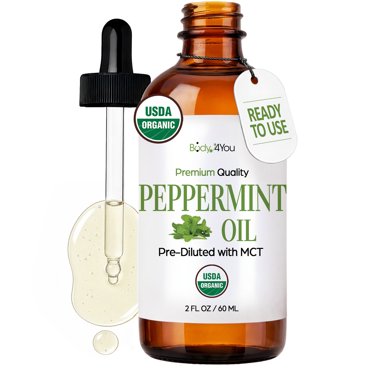 BodyJ4You Peppermint Oil Pre-Diluted with MCT 2 Fl Oz