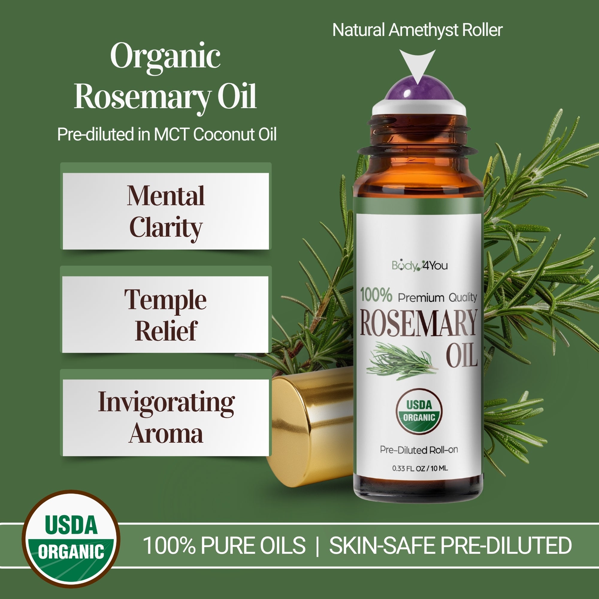 Essential Oil Roll On - Pure 100% USDA Organic