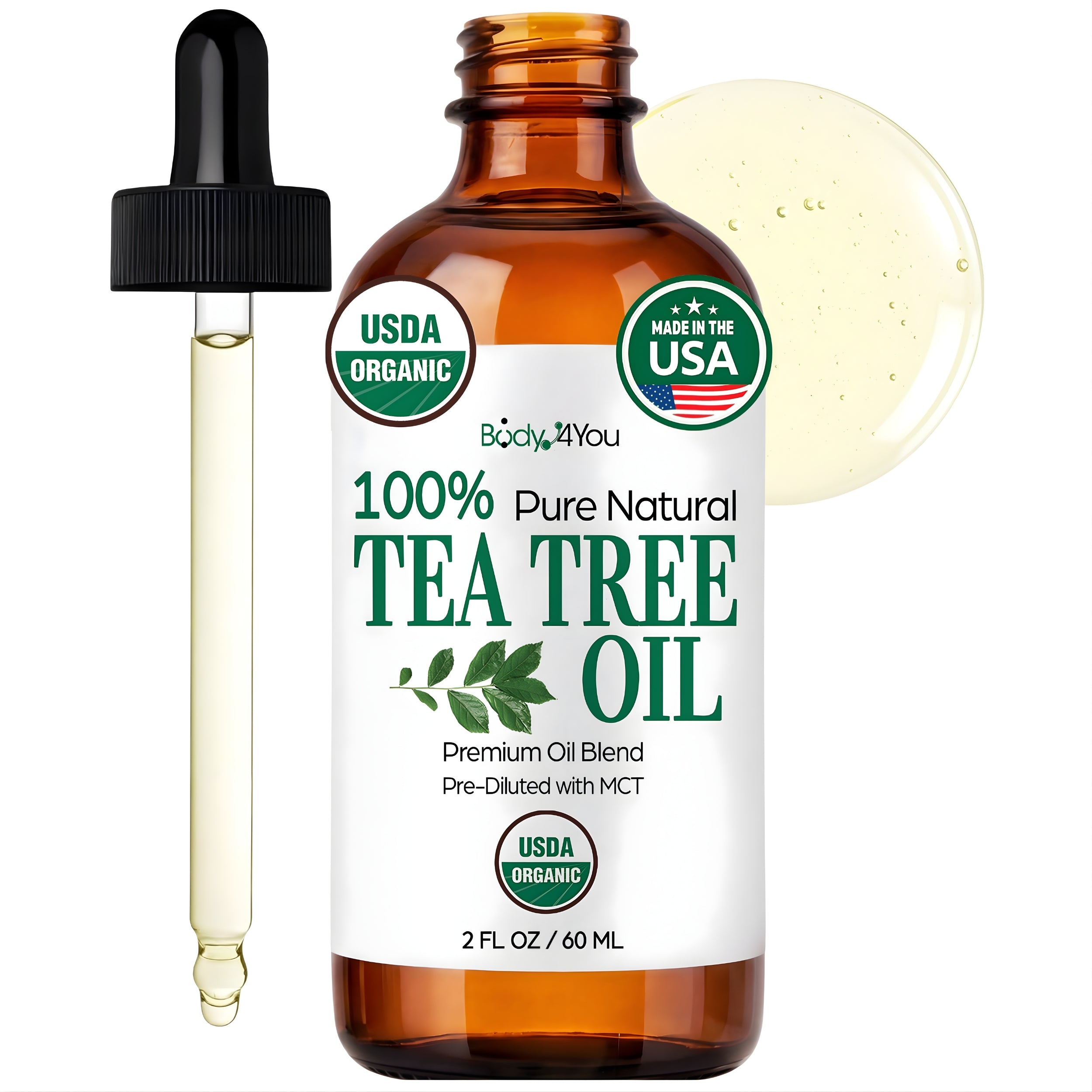 BodyJ4You Tea Tree Oil, USDA Organic Pre-Diluted MCT