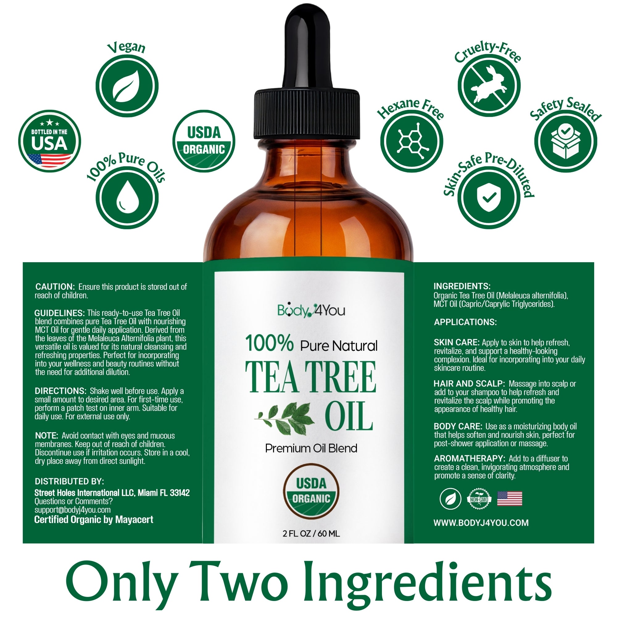 BodyJ4You Tea Tree Oil, USDA Organic Pre-Diluted MCT