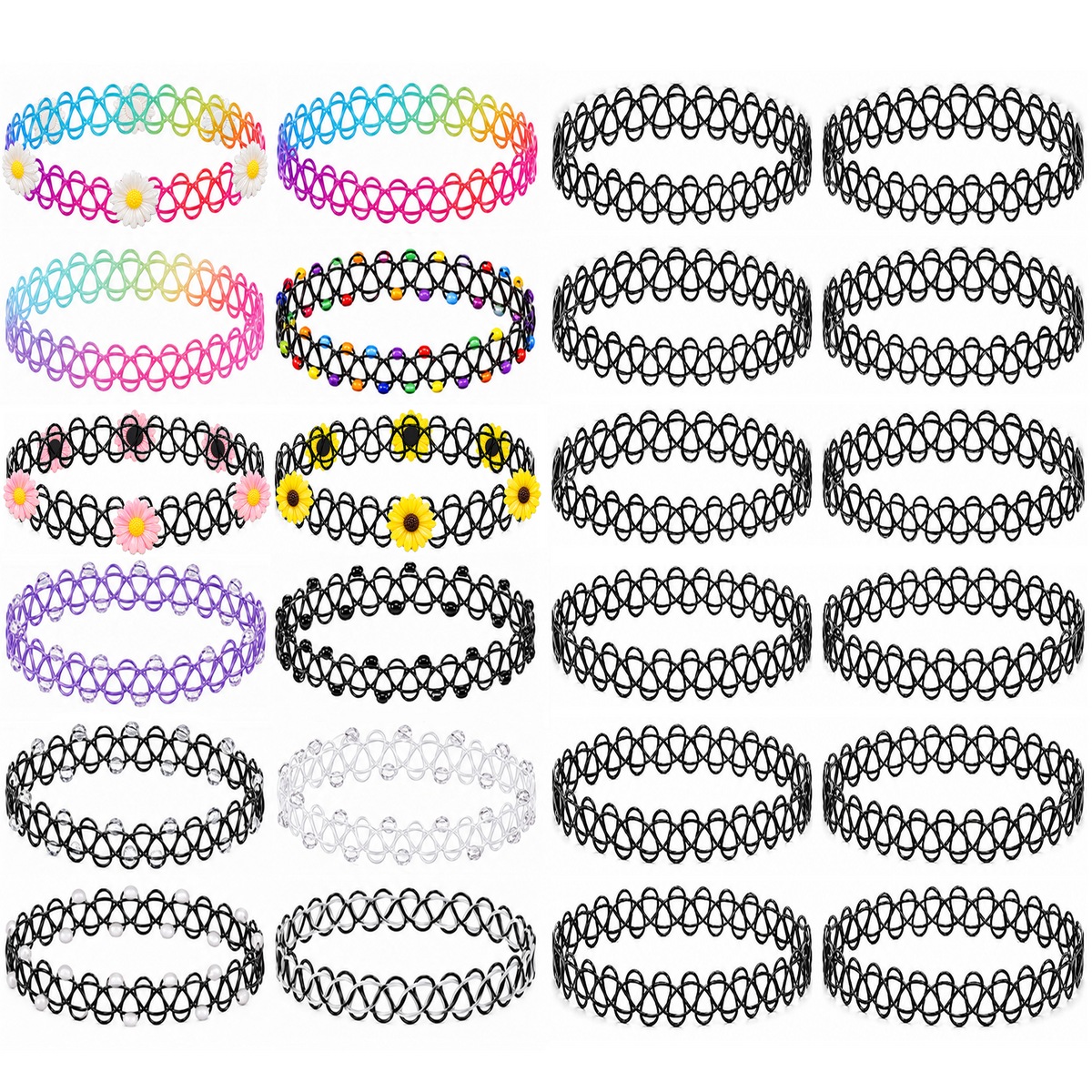 BodyJ4You 24PC Tattoo Choker Necklace Set - Assorted 90s Stretch Chokers NC4276.MAIN.png