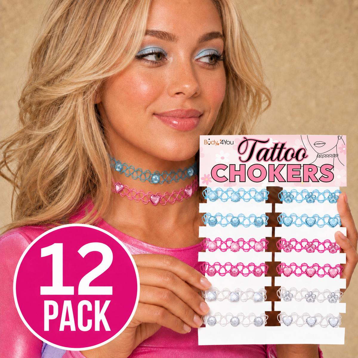BodyJ4You 12PC Colorful Tattoo Choker Necklace Set - 90s Stretch Chokers image 2