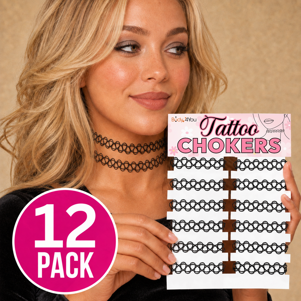 BodyJ4You 12PC Tattoo Choker Necklace Set - Assorted 90s Stretch Chokers image 2
