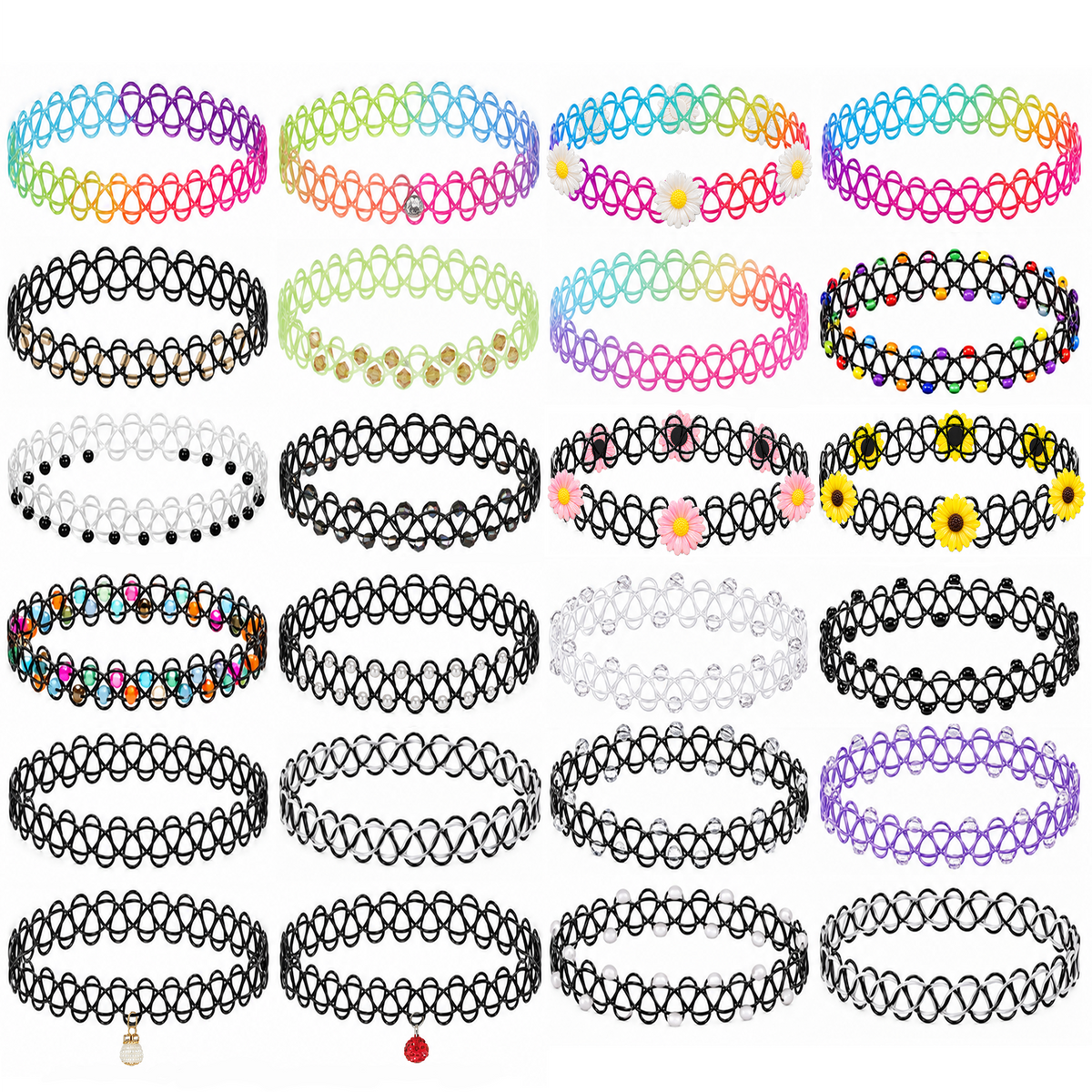 BodyJ4You 24PC Tattoo Choker Necklace Set - Assorted 90s Stretch Chokers NC4247.MAIN.png