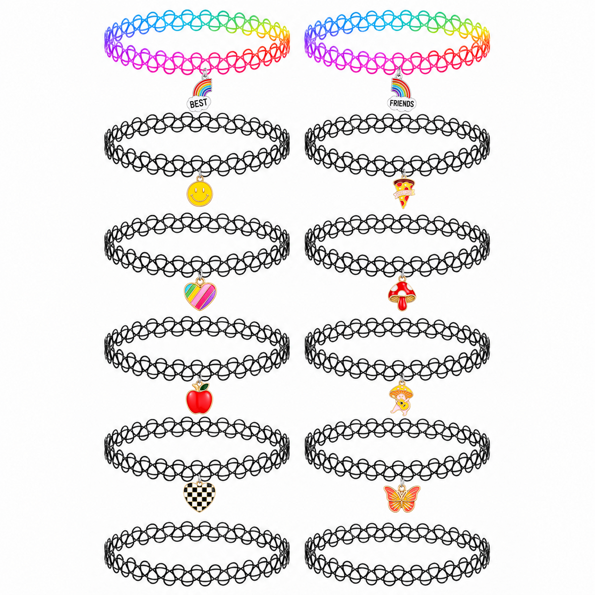 BodyJ4You 12PC Colorful Tattoo Choker Necklace Set - 90s Stretch Chokers NC4353.MAIN.png