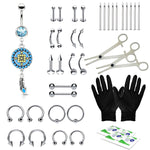 36PC PRO Piercing Kit Stainless Steel 14G 16G Belly Ring Tongue Nipple Nose Jewelry