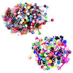 10-100PC Tongue Barbells Nipple Rings 14G Mix Acrylic Ball Steel Flexible Piercing Jewelry - BodyJ4you