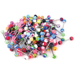 10-100PC Tongue Barbells Nipple Rings 14G Mix Acrylic Ball Steel Flexible Piercing Jewelry - BodyJ4you