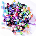 10-100PC Tongue Barbells Nipple Rings 14G Mix Acrylic Ball Steel Flexible Piercing Jewelry - BodyJ4you