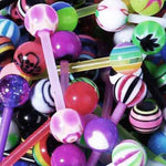 10-100PC Tongue Barbells Nipple Rings 14G Mix Acrylic Ball Steel Flexible Piercing Jewelry - BodyJ4you