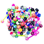 10-100PC Tongue Barbells Nipple Rings 14G Mix Acrylic Ball Steel Flexible Piercing Jewelry - BodyJ4you
