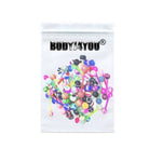 10-100PC Tongue Barbells Nipple Rings 14G Mix Acrylic Ball Steel Flexible Piercing Jewelry - BodyJ4you