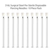 10PC Piercing Needles Hollow Surgical Steel 10G 12G 13G 14G 16G 18G 20G Ear Nose Belly - BodyJ4you