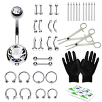 36PC PRO Piercing Kit Stainless Steel 14G 16G Belly Ring Tongue Nipple Nose Jewelry