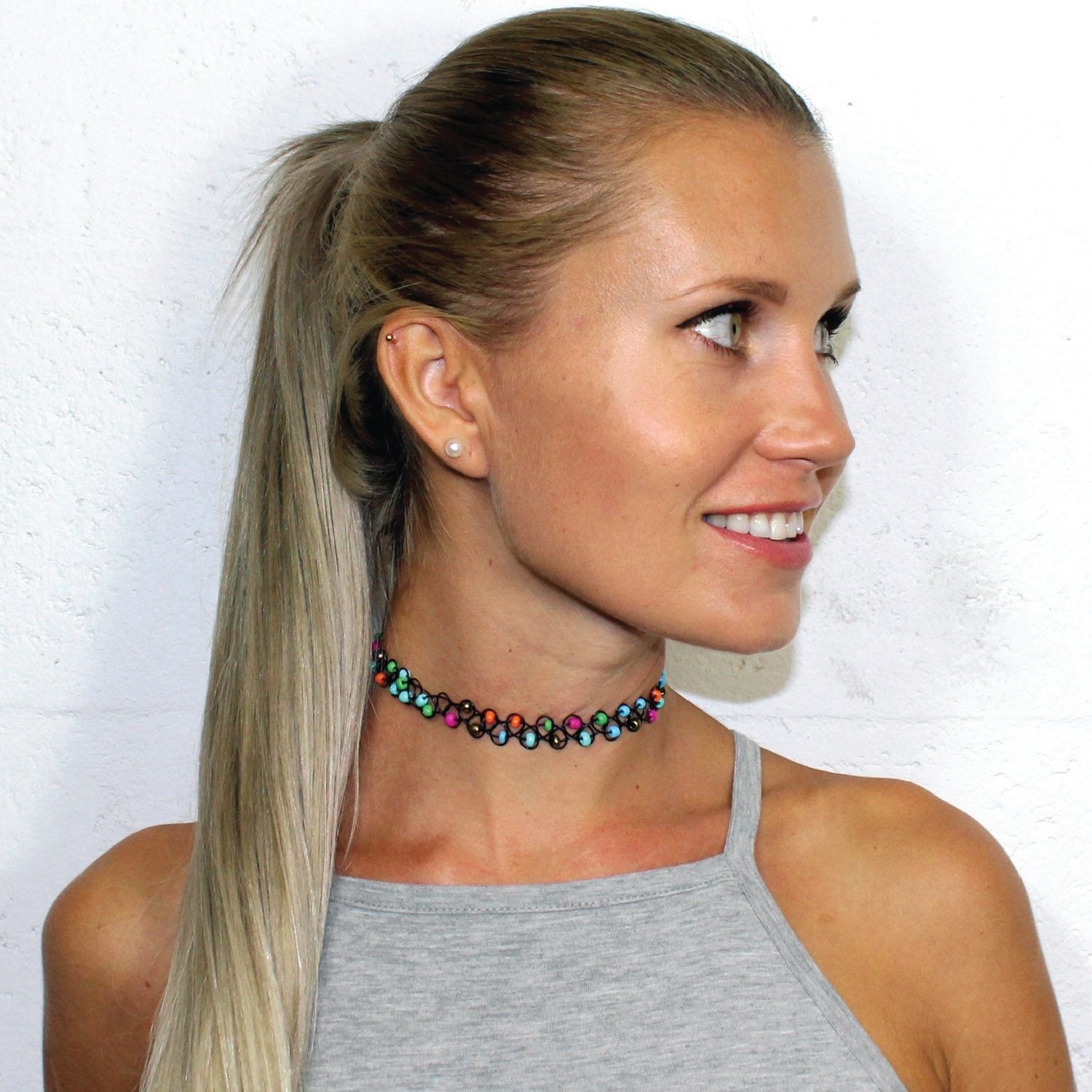 12PC Choker Necklace Set Colorful Flowers Stretch Elastic - BodyJ4you