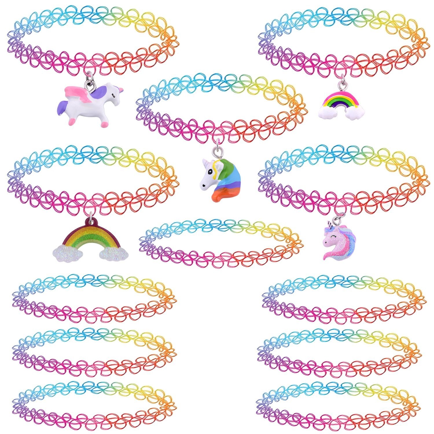 12PC Choker Necklace Set Colorful Flowers Stretch Elastic - BodyJ4you