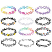 12PC Choker Necklace Set Colorful Flowers Stretch Elastic - BodyJ4you
