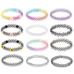 12PC Choker Necklace Set Colorful Flowers Stretch Elastic - BodyJ4you
