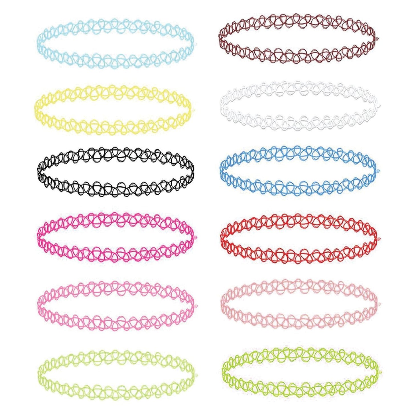 12PC Choker Necklace Set Henna Tattoo Stretch Elastic Jewelry - BodyJ4you