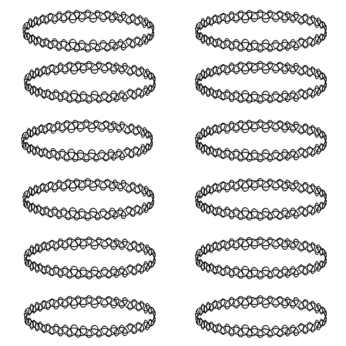 12PC Choker Necklace Set Henna Tattoo Stretch Elastic Jewelry - BodyJ4you