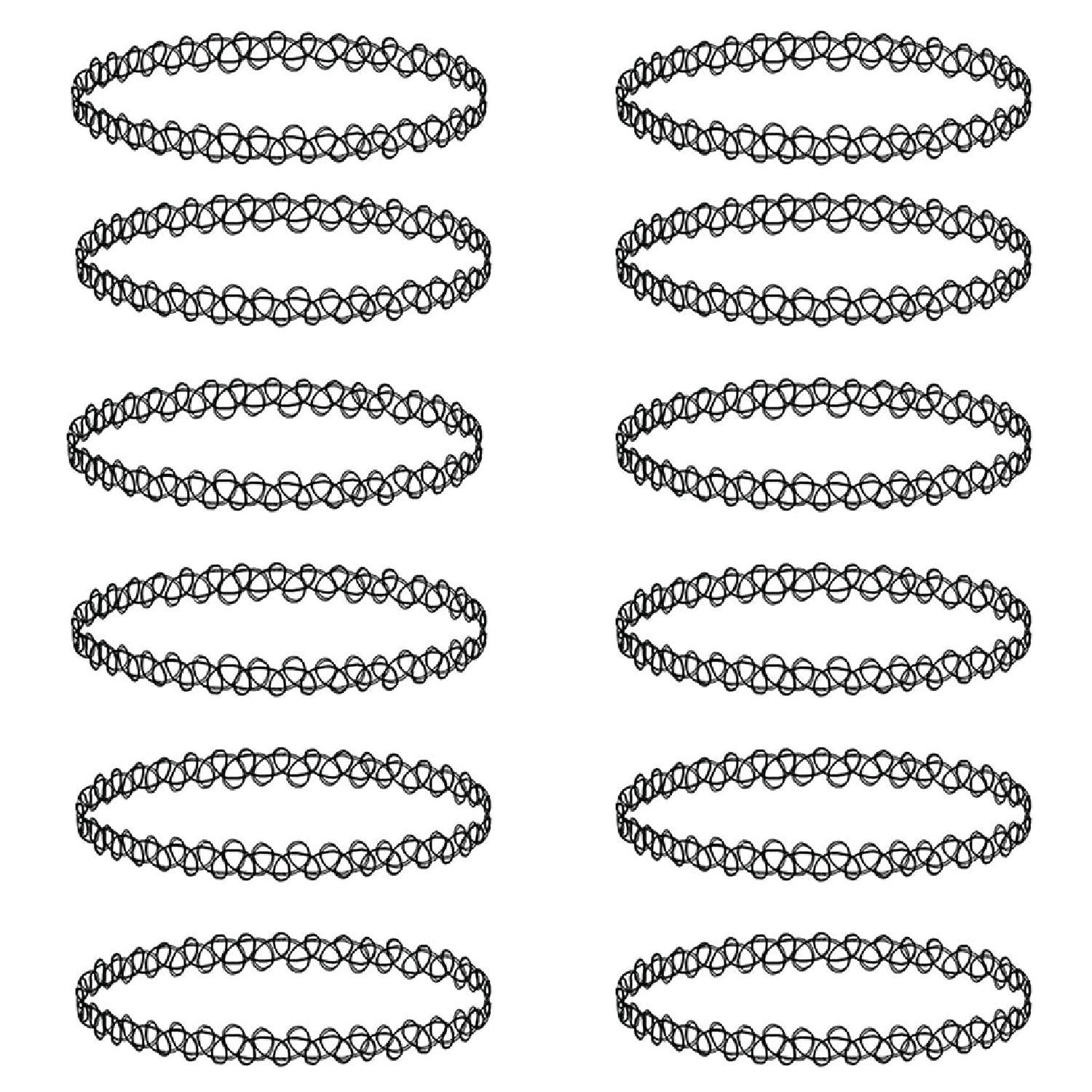 12PC Choker Necklace Set Henna Tattoo Stretch Elastic Jewelry - BodyJ4you