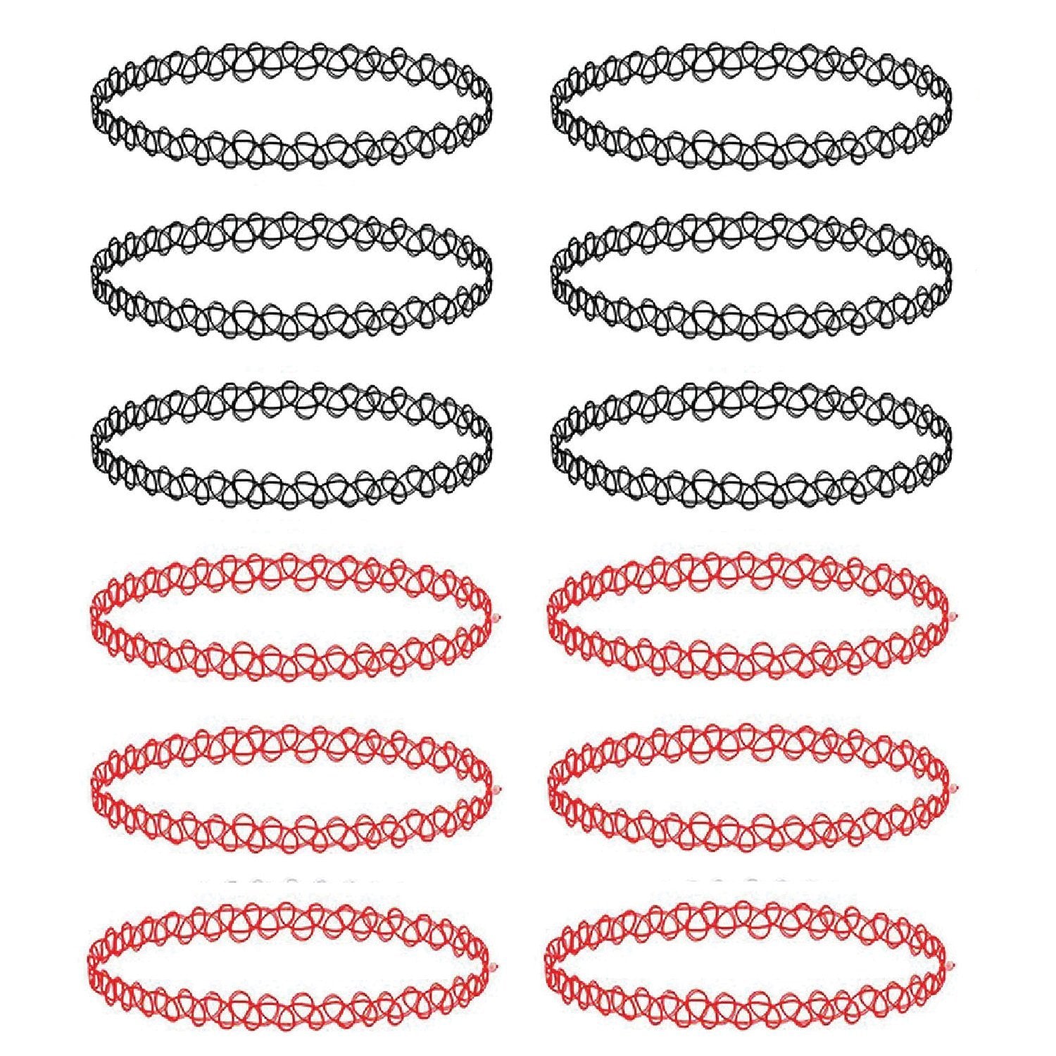 12PC Choker Necklace Set Henna Tattoo Stretch Elastic Jewelry - BodyJ4you