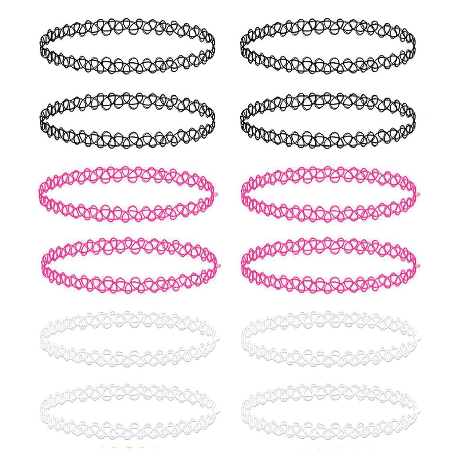 12PC Choker Necklace Set Henna Tattoo Stretch Elastic Jewelry - BodyJ4you