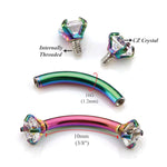 12PC Eyebrow Lip Nose Curved Babrell 16G Multicolor Steel CZ Crystals Bar Daith Ear Cartilage - BodyJ4you