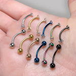 12PC Eyebrow Lip Nose Curved Babrell 16G Multicolor Steel CZ Crystals Bar Daith Ear Cartilage - BodyJ4you