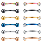12PC Eyebrow Lip Nose Curved Babrell 16G Multicolor Steel CZ Crystals Bar Daith Ear Cartilage - BodyJ4you