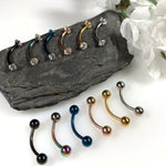 12PC Eyebrow Lip Nose Curved Babrell 16G Multicolor Steel CZ Crystals Bar Daith Ear Cartilage - BodyJ4you