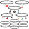 12PC Tattoo Choker Necklace Set - 90s Accessories Women Teen Girls Kids - Flower Charms Rainbow Multicolor Stretchy Jewelry - Summer Style Gift Idea - BodyJ4you