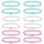 12PC Tattoo Choker Necklace Set - 90s Accessories Women Teen Girls Kids - Flower Charms Rainbow Multicolor Stretchy Jewelry - Summer Style Gift Idea - BodyJ4you