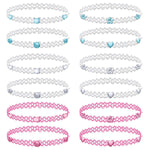 12PC Tattoo Choker Necklace Set - 90s Accessories Women Teen Girls Kids - Flower Charms Rainbow Multicolor Stretchy Jewelry - Summer Style Gift Idea - BodyJ4you