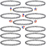 12PC Tattoo Choker Necklace Set - 90s Accessories Women Teen Girls Kids - Flower Charms Rainbow Multicolor Stretchy Jewelry - Summer Style Gift Idea - BodyJ4you