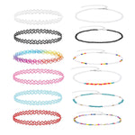 12PC Tattoo Choker Necklace Set - 90s Accessories Women Teen Girls Kids - Flower Charms Rainbow Multicolor Stretchy Jewelry - Summer Style Gift Idea - BodyJ4you